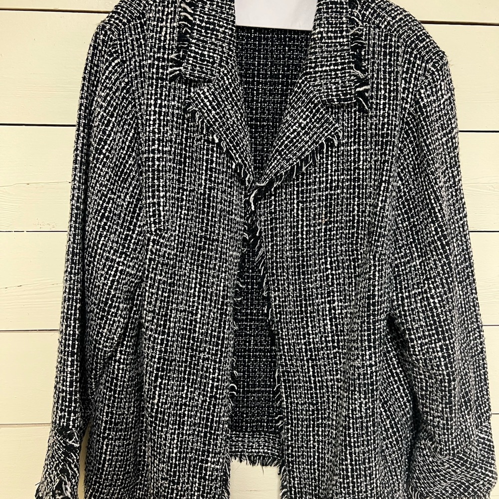 Black and White Textured Blazer with Relaxed Fit